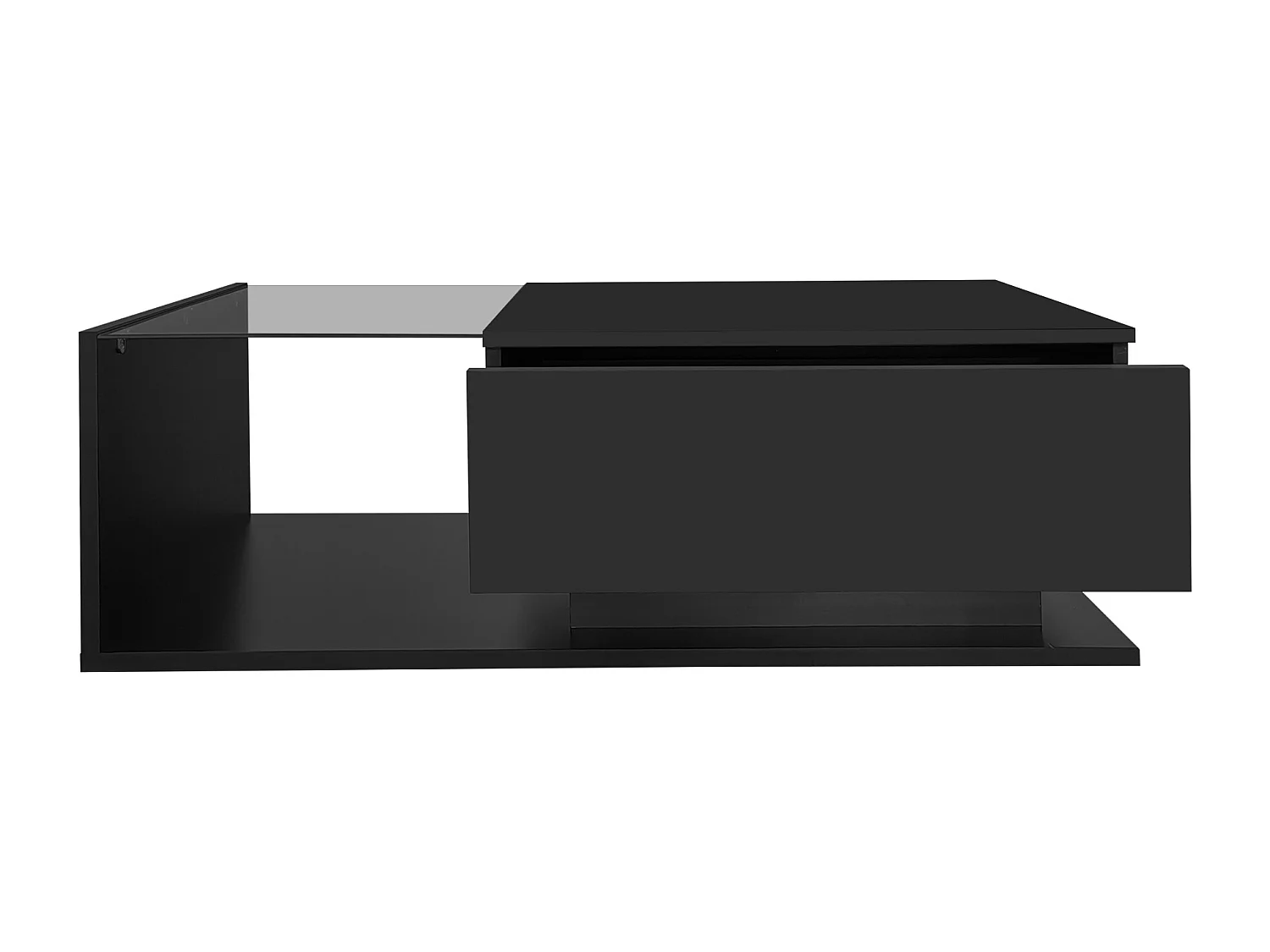 Table basse Noir laquée avec plateau en verre et éclairage LED, design moderne