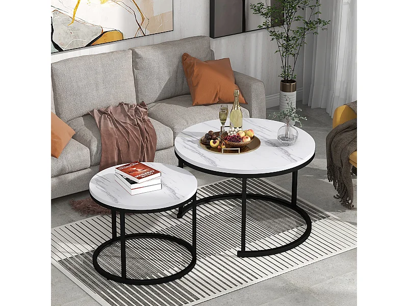 Ensemble de 2 tables basses rondes gigognes pour salon – Table d’appoint empilable