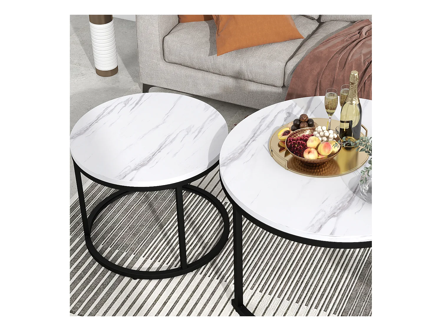 Ensemble de 2 tables basses rondes gigognes pour salon – Table d’appoint empilable