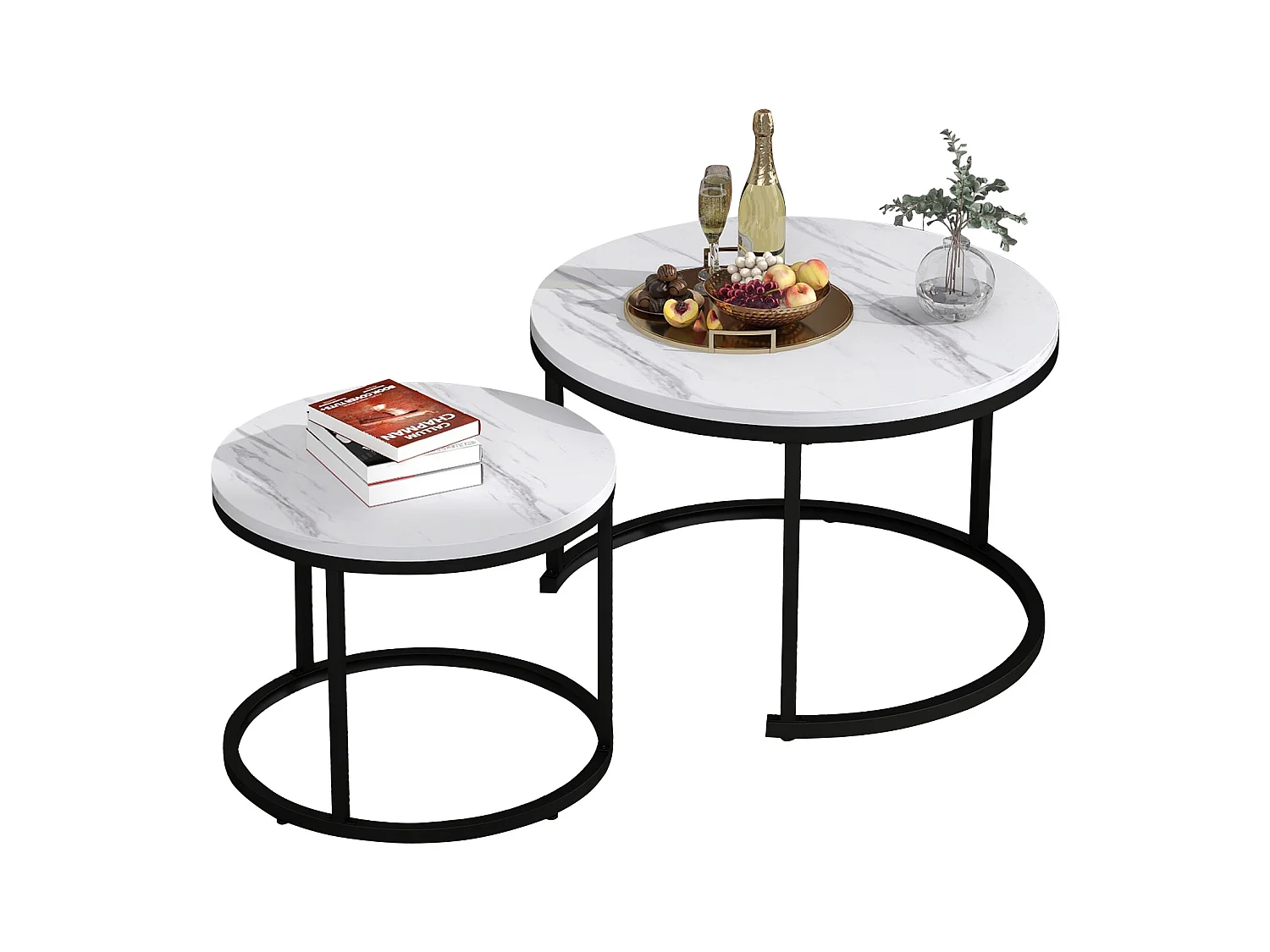 Ensemble de 2 tables basses rondes gigognes pour salon – Table d’appoint empilable