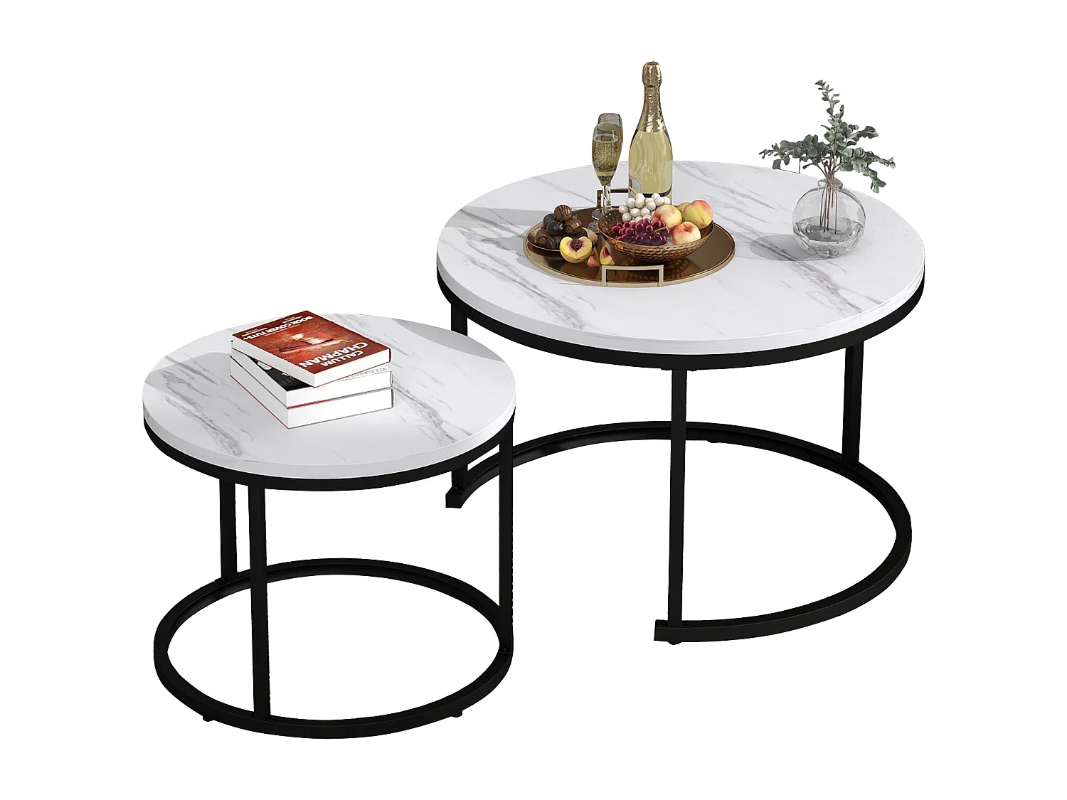 Ensemble de 2 tables basses rondes gigognes pour salon – Table d’appoint empilable