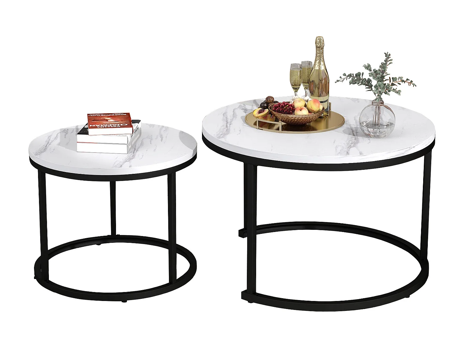 Ensemble de 2 tables basses rondes gigognes pour salon – Table d’appoint empilable