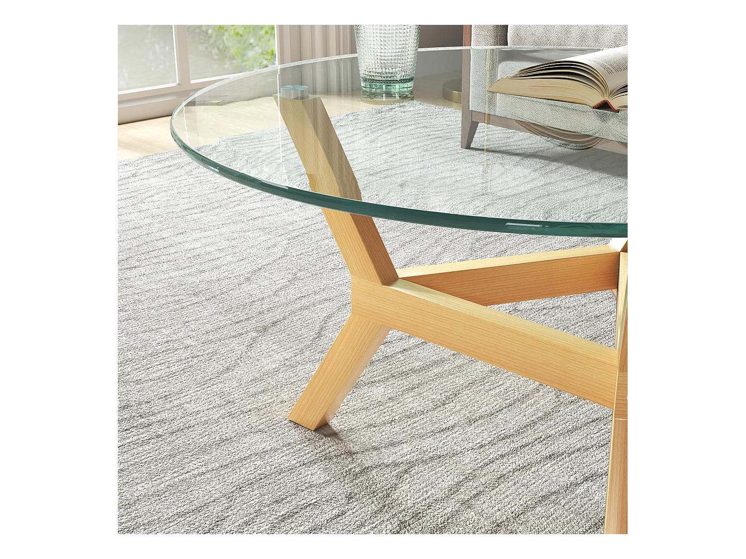 Table basse en verre trempé – Table de salon avec pieds réglables et cadre en acier, table d'appoint ronde pour le salon, transparente