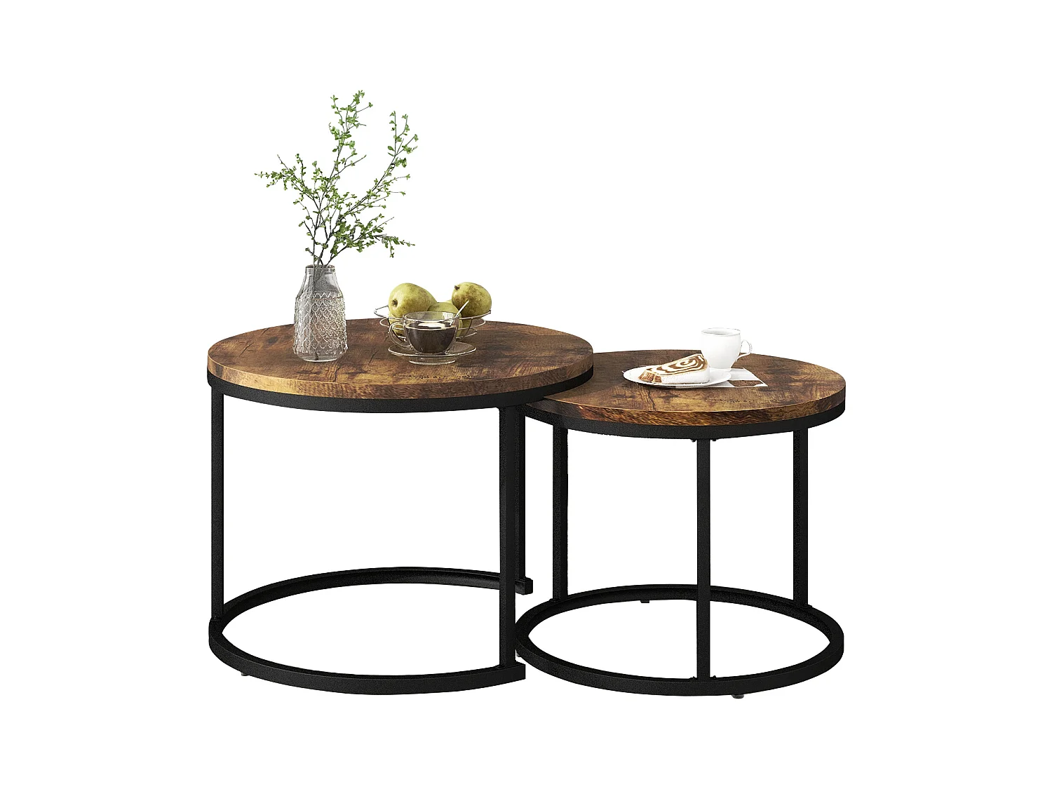 Lot de 2 tables basses rondes gigognes en chêne pour salon