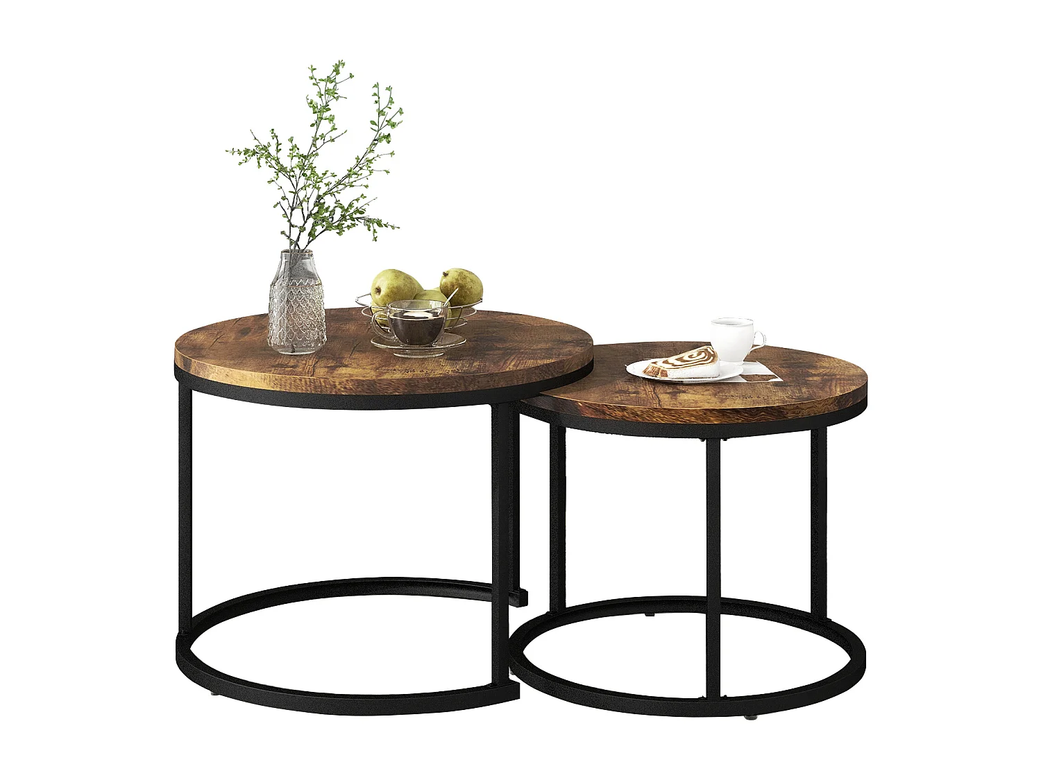 Lot de 2 tables basses rondes gigognes en chêne pour salon