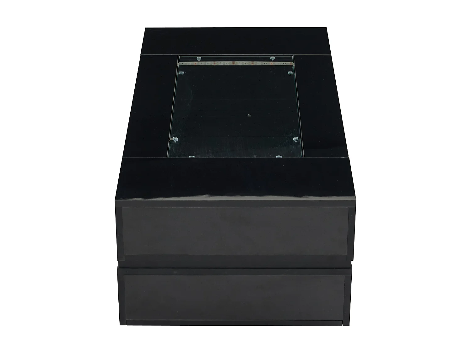 Table basse LED Noir avec contrôle via APP Bluetooth : Table à design en double couche à haute brillance creux, adaptée aux fêtes, bureaux et salons