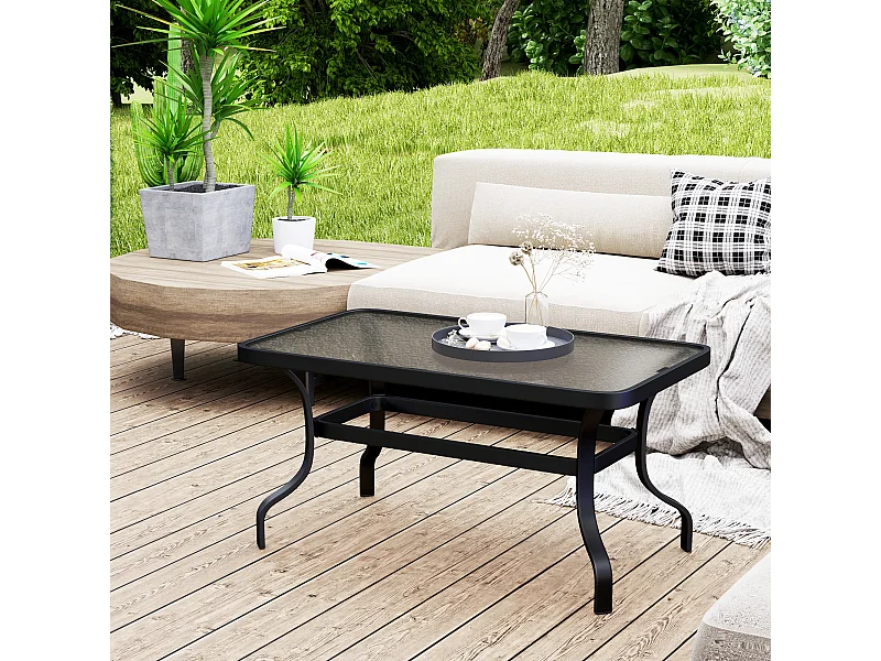 Table d'appoint en verre trempé – Table basse avec design ondulé, coins arrondis, table de jardin, pour salon, terrasse et balcon, 95x55 cm, Noir