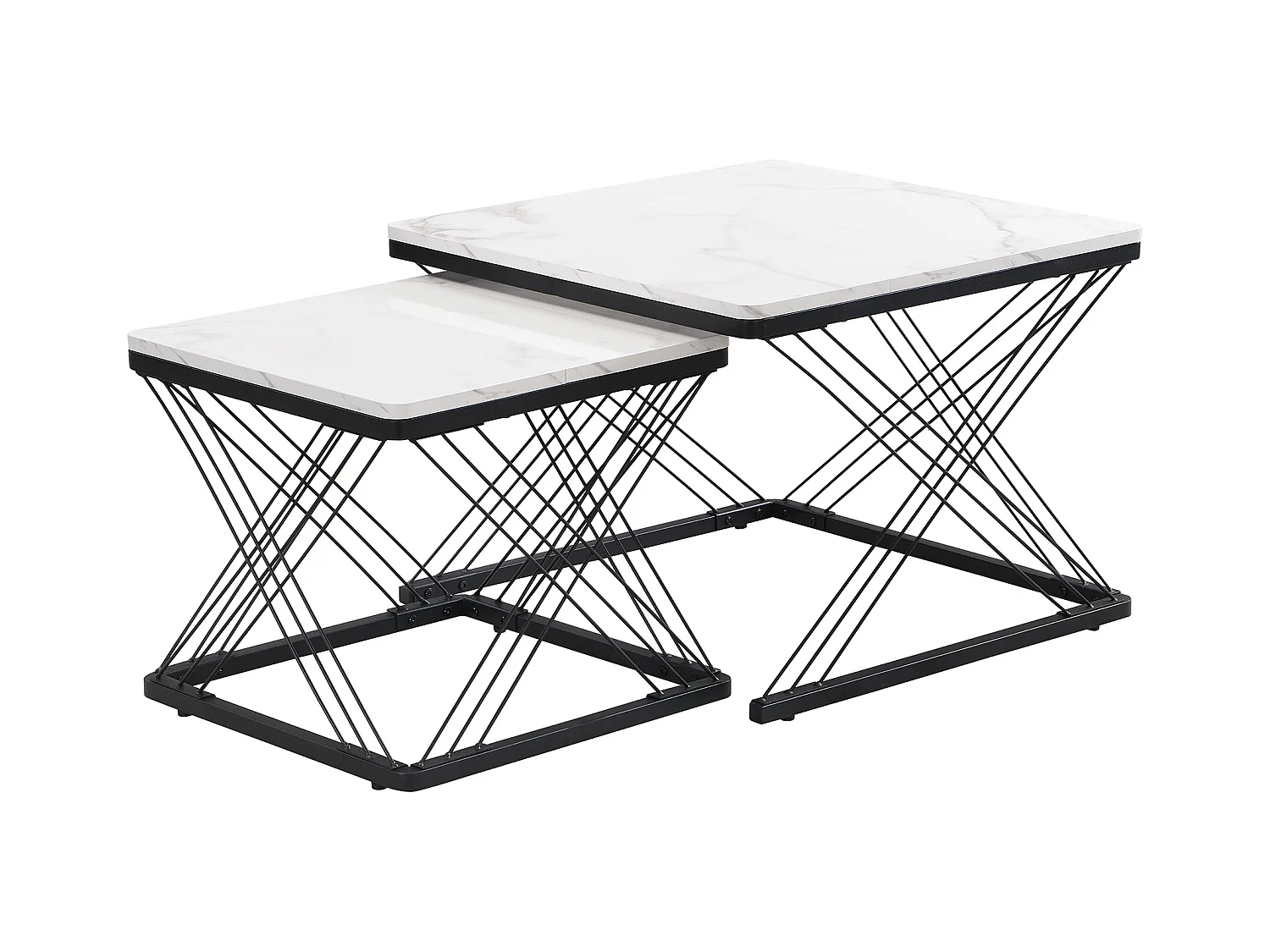 Set de tables basses 2 pièces, design élégant, finition effet marbre brillant, pieds réglables, capacité de charge jusqu'à 30 kg