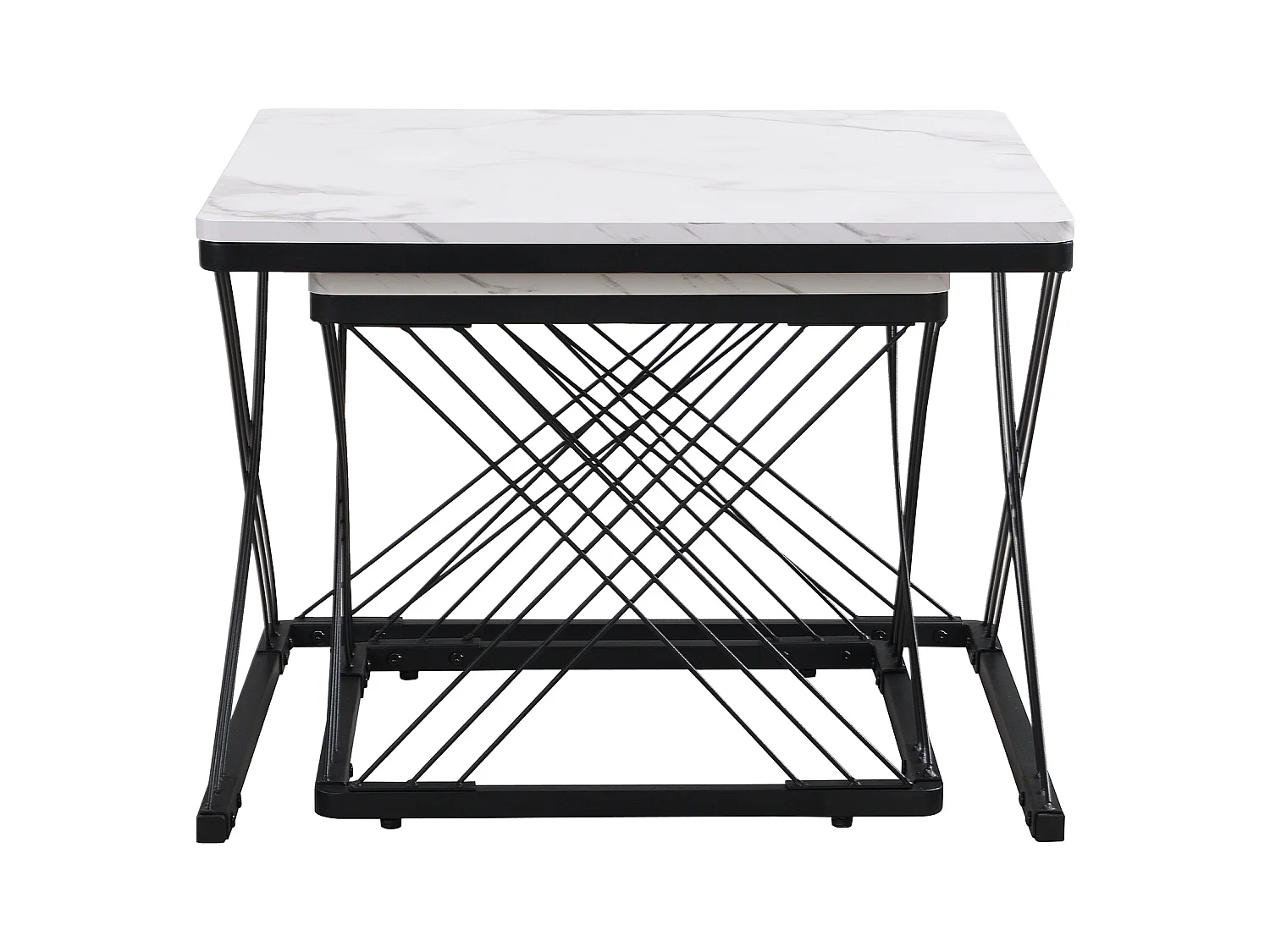 Set de tables basses 2 pièces, design élégant, finition effet marbre brillant, pieds réglables, capacité de charge jusqu'à 30 kg