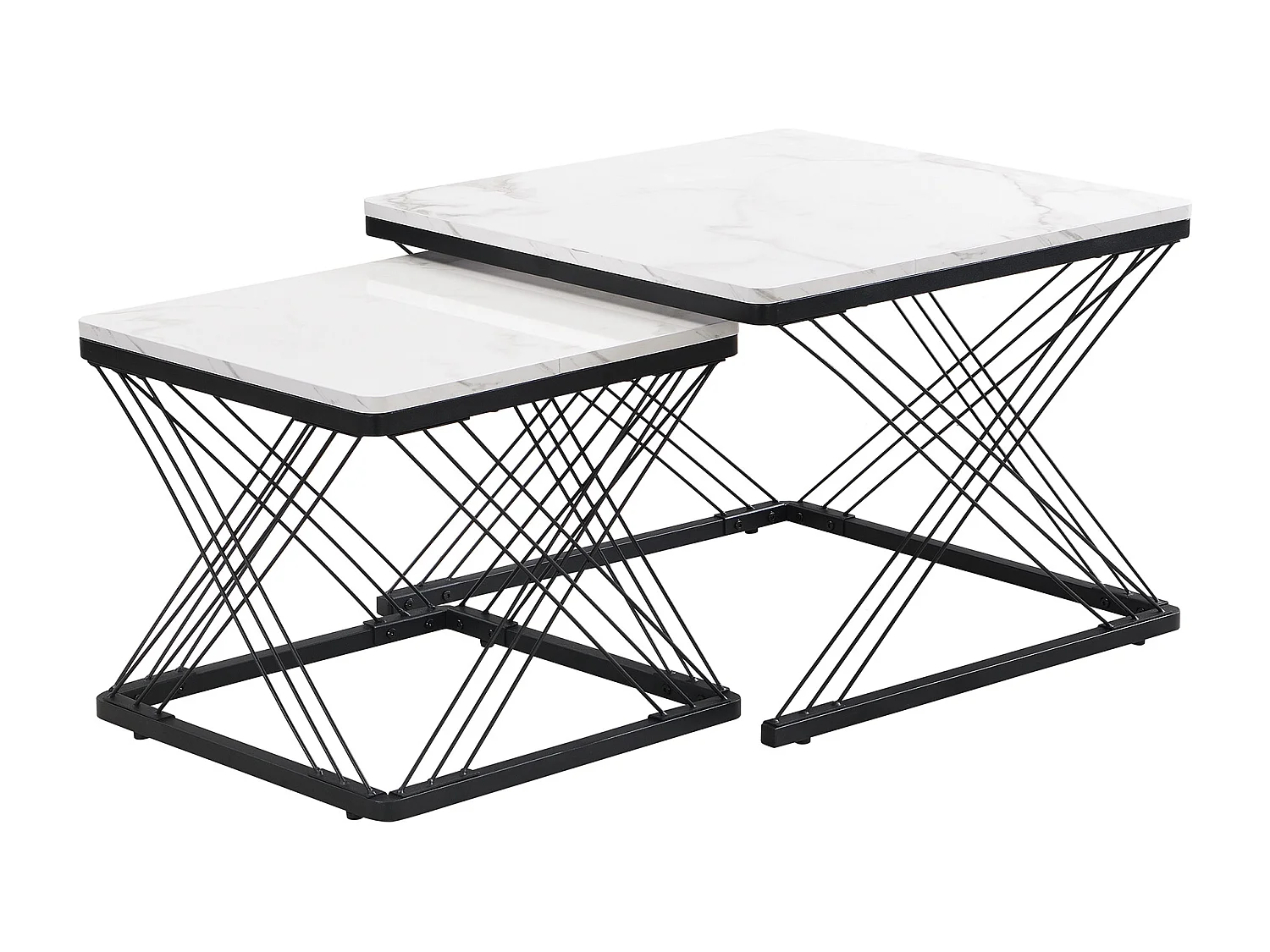 Set de tables basses 2 pièces, design élégant, finition effet marbre brillant, pieds réglables, capacité de charge jusqu'à 30 kg