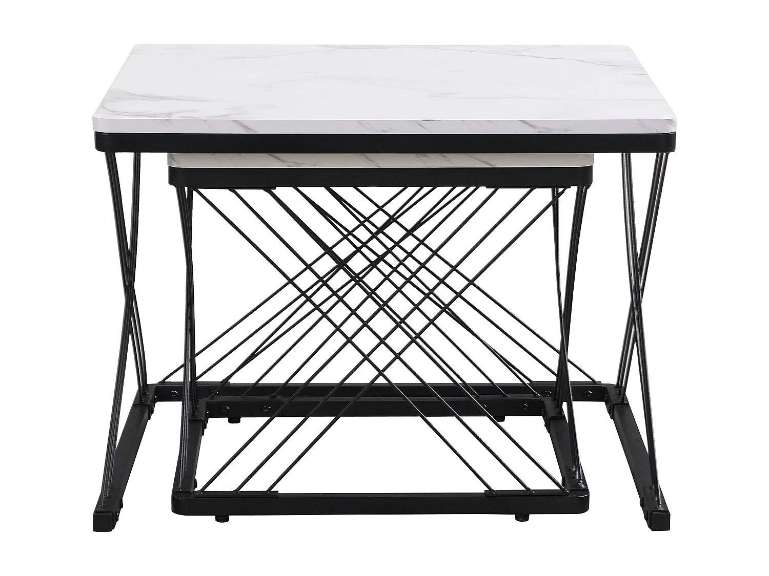 Set de tables basses 2 pièces, design élégant, finition effet marbre brillant, pieds réglables, capacité de charge jusqu'à 30 kg