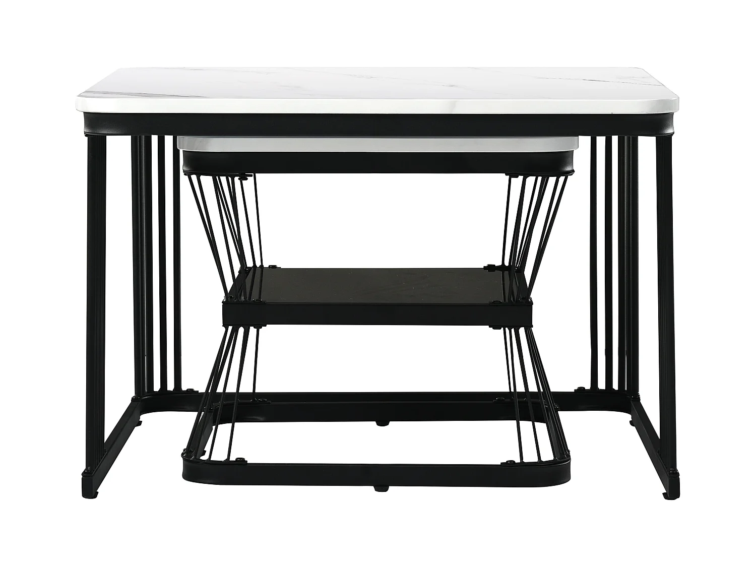 Ensemble de 2 tables d'appoint modernes, MDF avec finition effet marbre, cadre en acier blanc brillant et noir