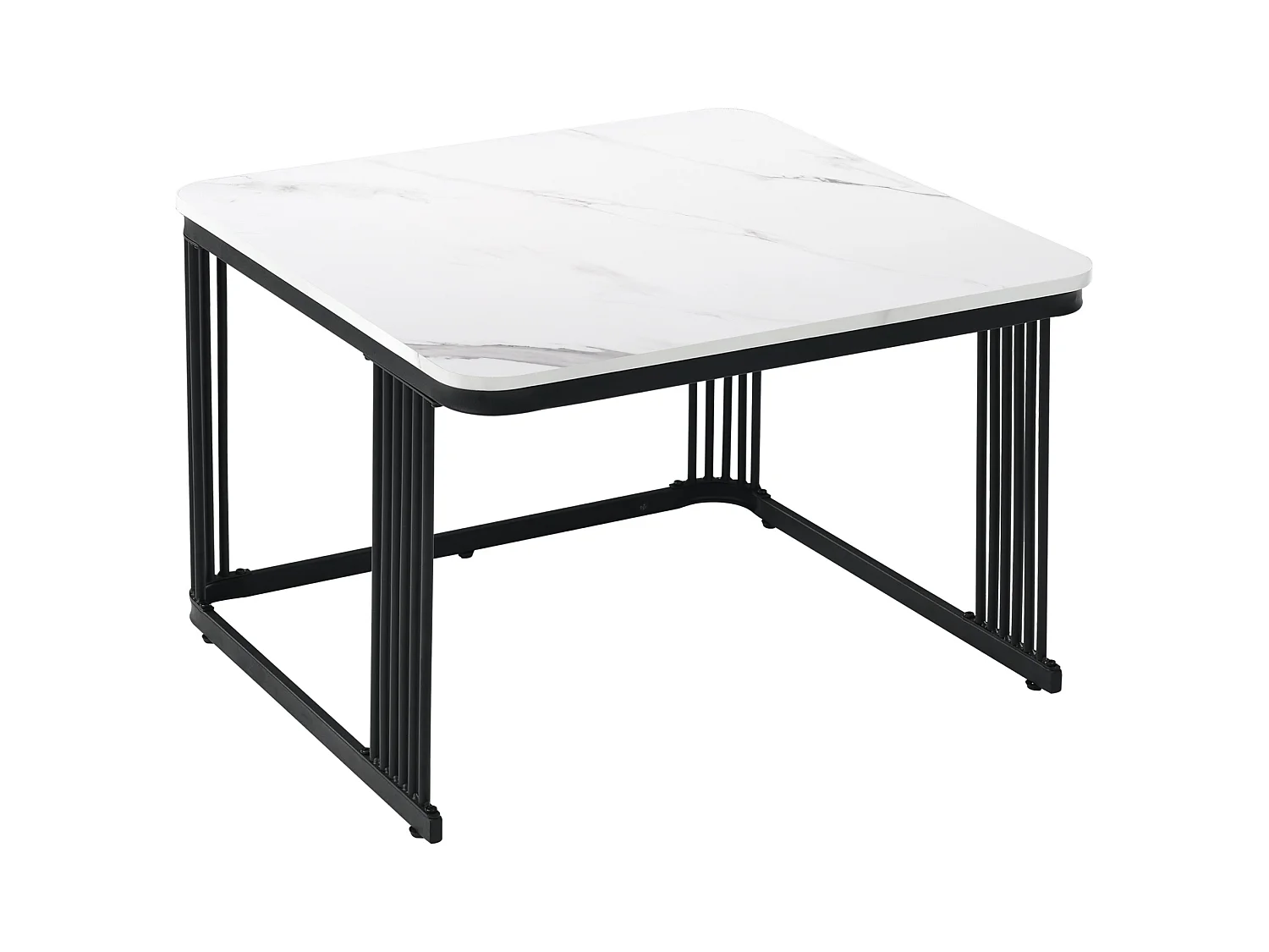Ensemble de 2 tables d'appoint modernes, MDF avec finition effet marbre, cadre en acier blanc brillant et noir