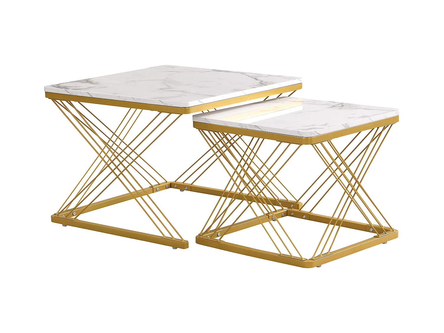 Set de tables basses 2 pièces, design élégant, finition effet marbre brillant, pieds réglables en hauteur, capacité de charge jusqu'à 30 kg