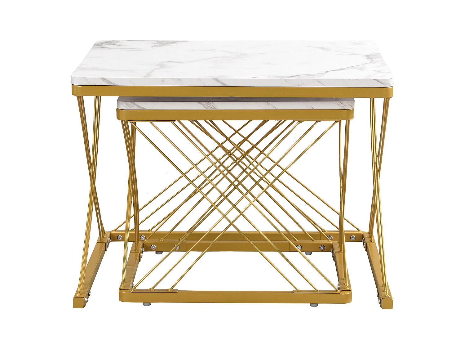 Set de tables basses 2 pièces, design élégant, finition effet marbre brillant, pieds réglables en hauteur, capacité de charge jusqu'à 30 kg