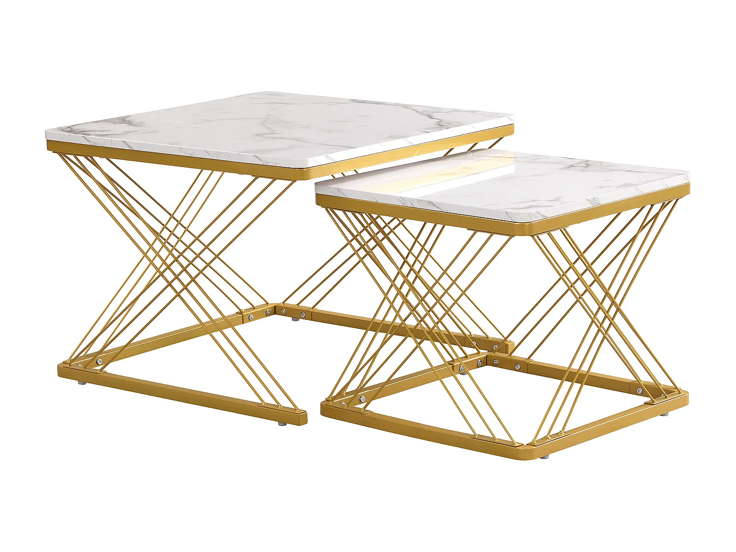 Set de tables basses 2 pièces, design élégant, finition effet marbre brillant, pieds réglables en hauteur, capacité de charge jusqu'à 30 kg