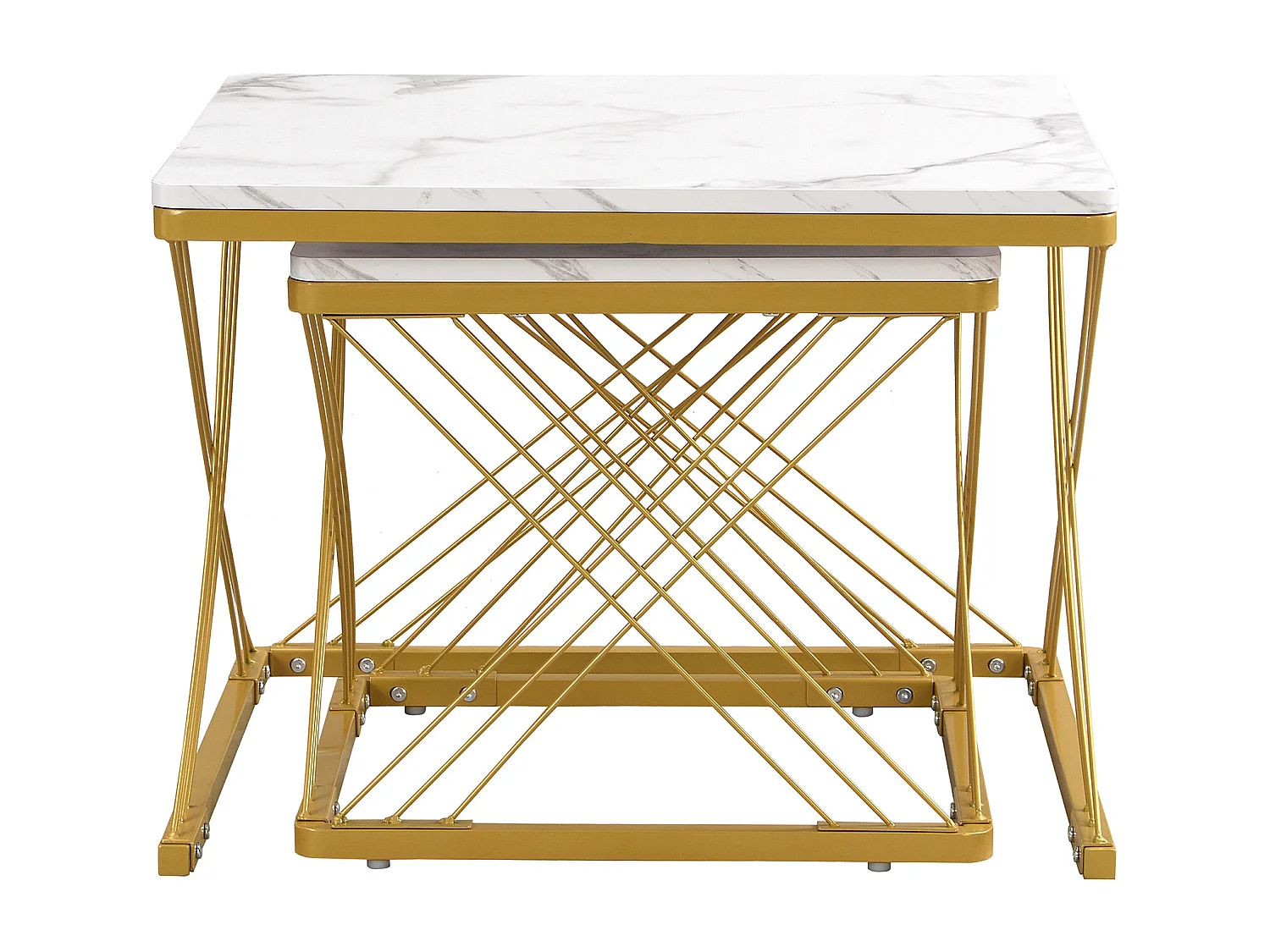 Set de tables basses 2 pièces, design élégant, finition effet marbre brillant, pieds réglables en hauteur, capacité de charge jusqu'à 30 kg