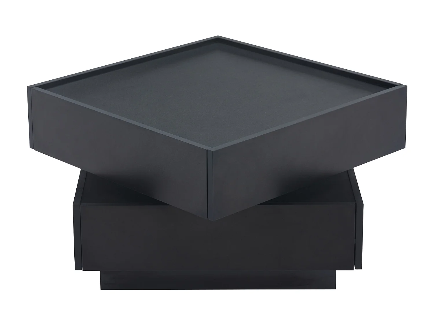 Table basse fonctionnelle pour le salon, rotative à 360°, avec plateau pivotant, 2 étagères et espace de rangement, structure Noir