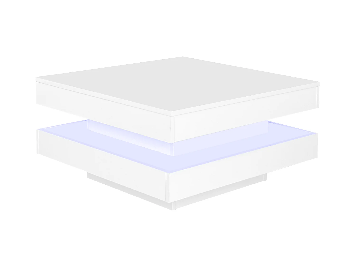 Table basse carrée laquée blanche avec plateau pivotant - Style moderne techno avec lumière LED 16 couleurs