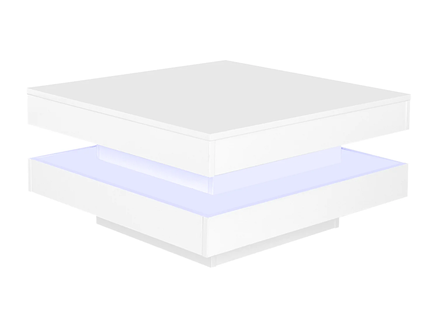 Table basse carrée laquée blanche avec plateau pivotant - Style moderne techno avec lumière LED 16 couleurs