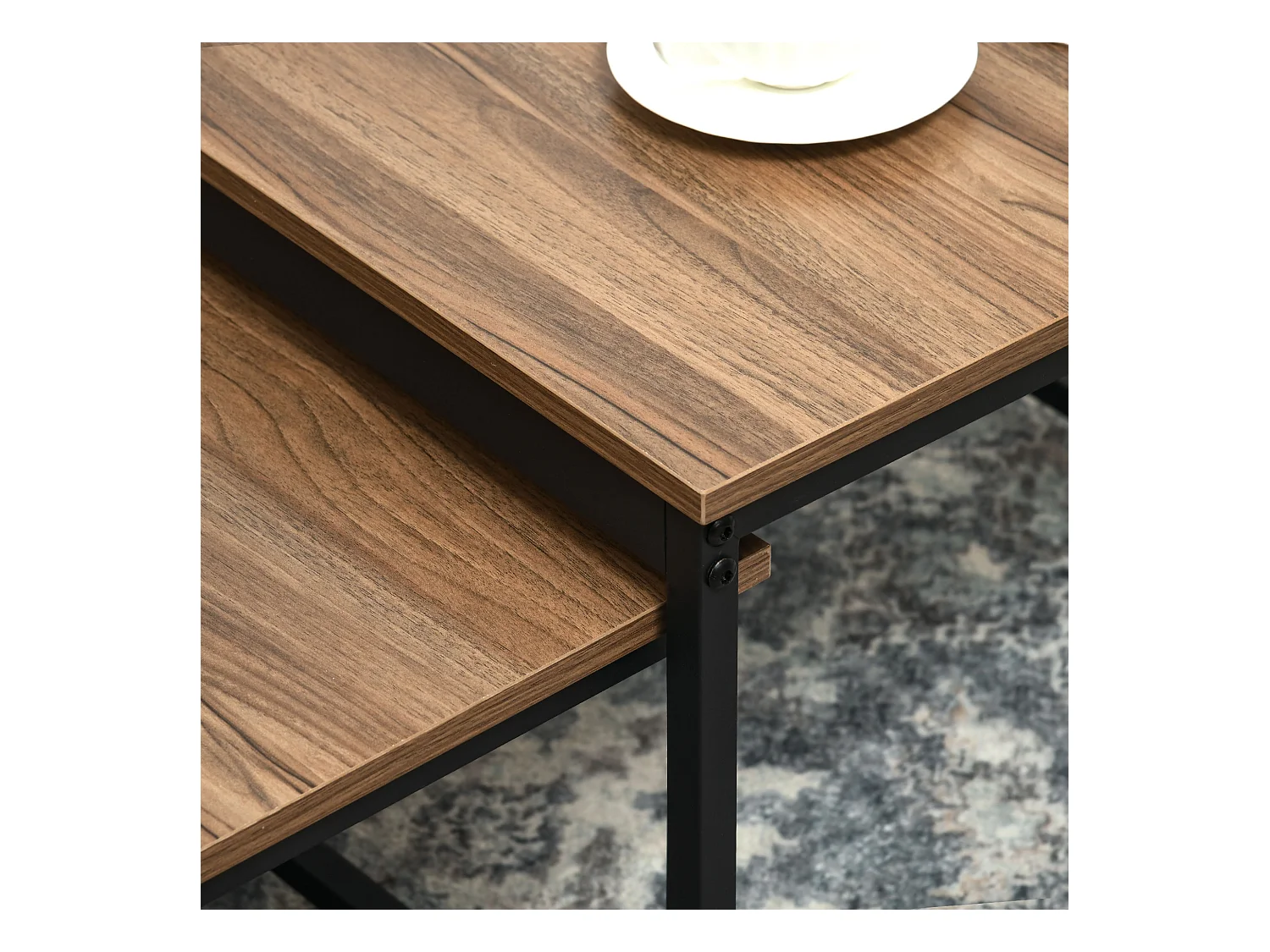 Lot de 2 tables basses style industriel, tables d’appoint avec plateau aspect bois et structure en acier, finition naturelle