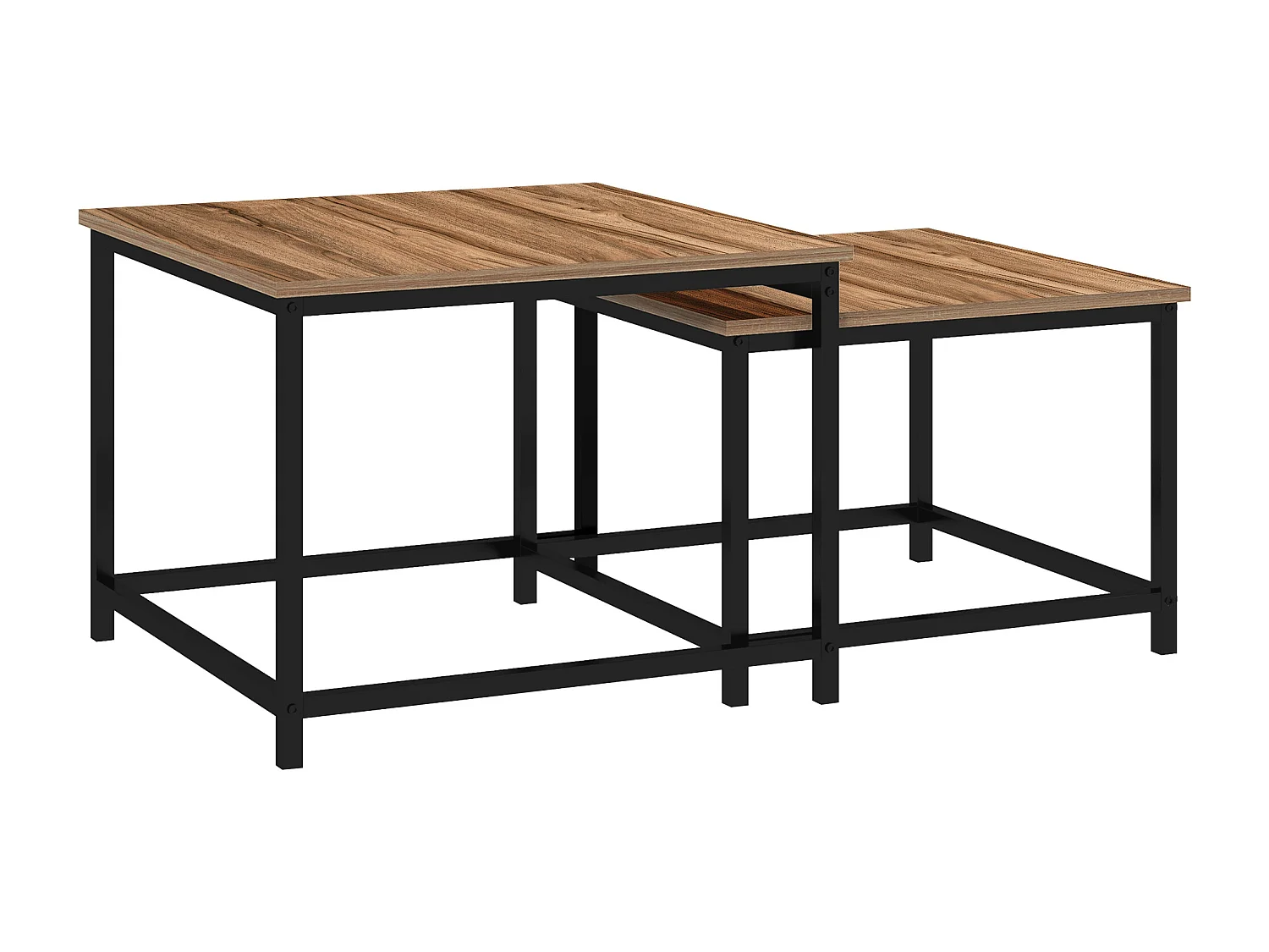 Lot de 2 tables basses style industriel, tables d’appoint avec plateau aspect bois et structure en acier, finition naturelle