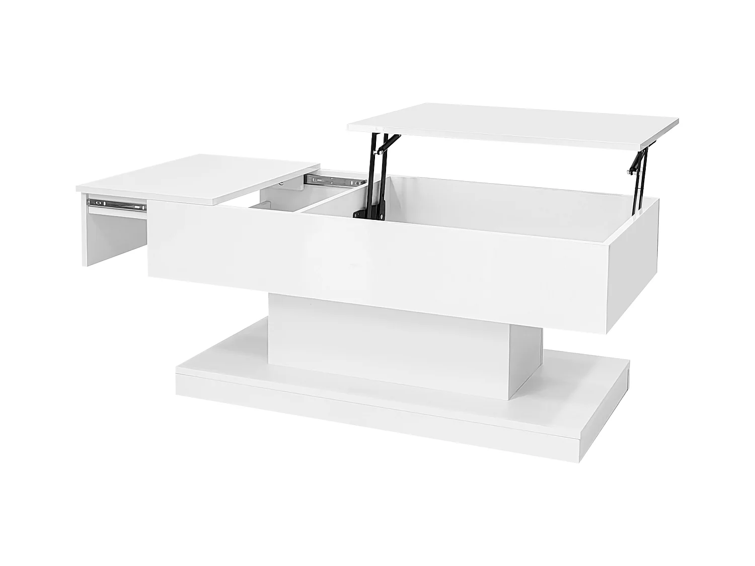 Table basse laquée avec levage hydraulique et éclairage LED – Design avec plateau semi-relevable et rangement intégré