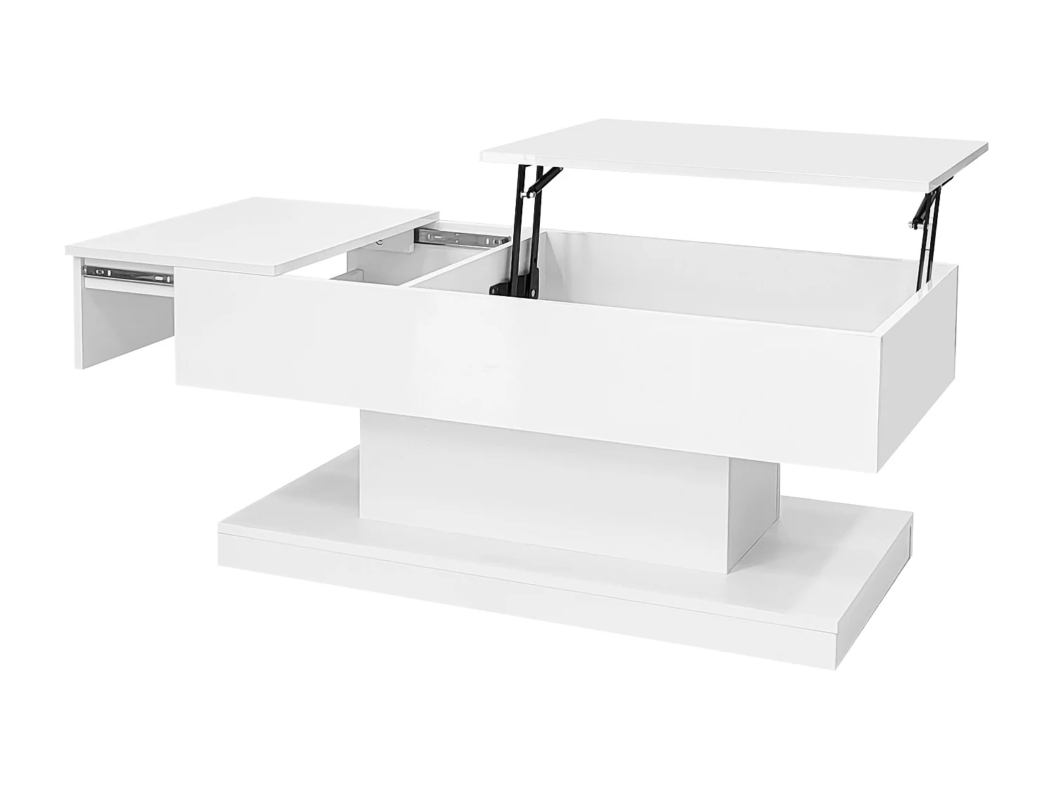 Table basse laquée avec levage hydraulique et éclairage LED – Design avec plateau semi-relevable et rangement intégré