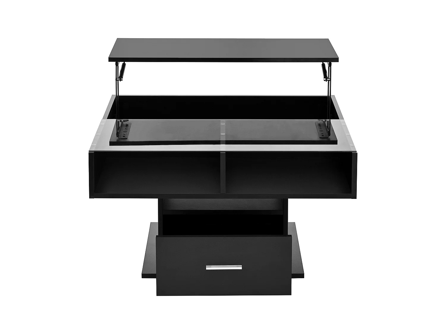 Table basse relevable brillante avec LED, hauteur réglable et rangement flexible – design moderne pour salon et bureau