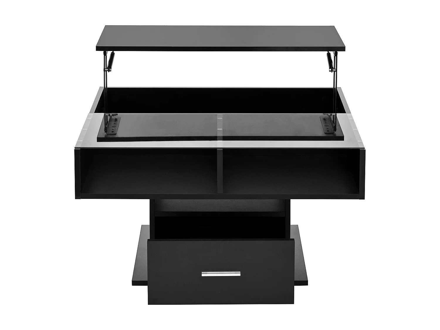 Table basse relevable brillante avec LED, hauteur réglable et rangement flexible – design moderne pour salon et bureau