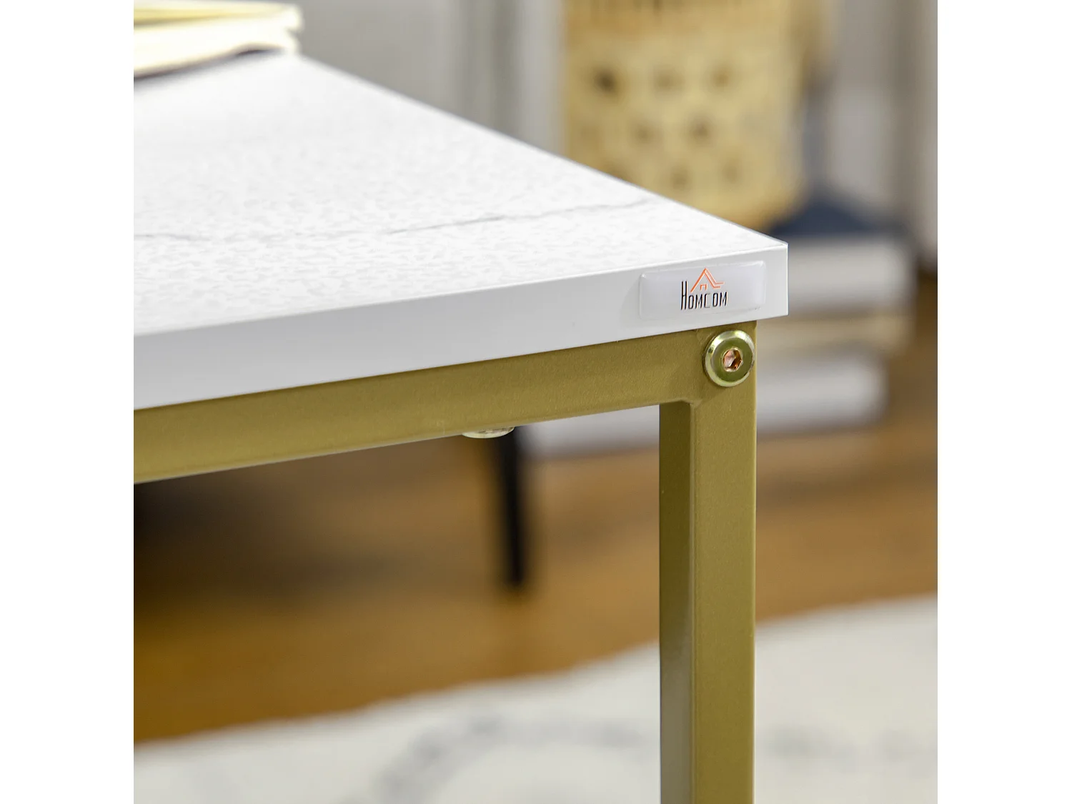 Lot de 2 tables basses gigognes, tables d’appoint en acier pour salon & chambre, coloris blanc