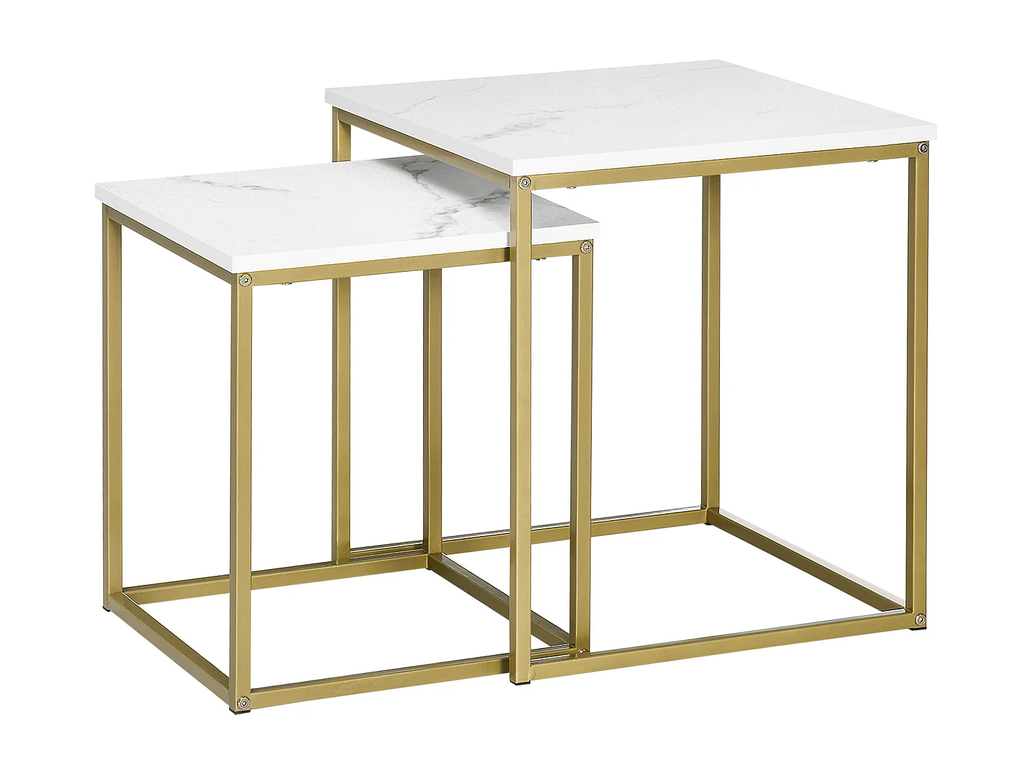 Lot de 2 tables basses gigognes, tables d’appoint en acier pour salon & chambre, coloris blanc
