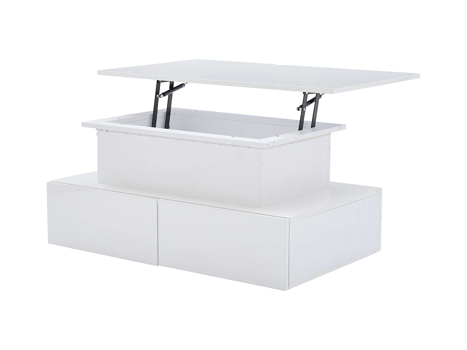 Table basse moderne Noir haute brillance avec LED et 4 tiroirs, 90×55×41 cm, espace de rangement, capacité max 30 kg.