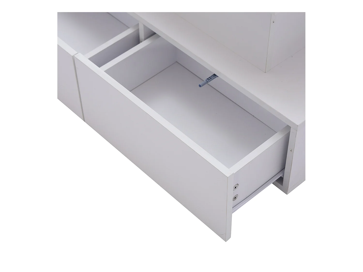 Table basse moderne Noir haute brillance avec LED et 4 tiroirs, 90×55×41 cm, espace de rangement, capacité max 30 kg.