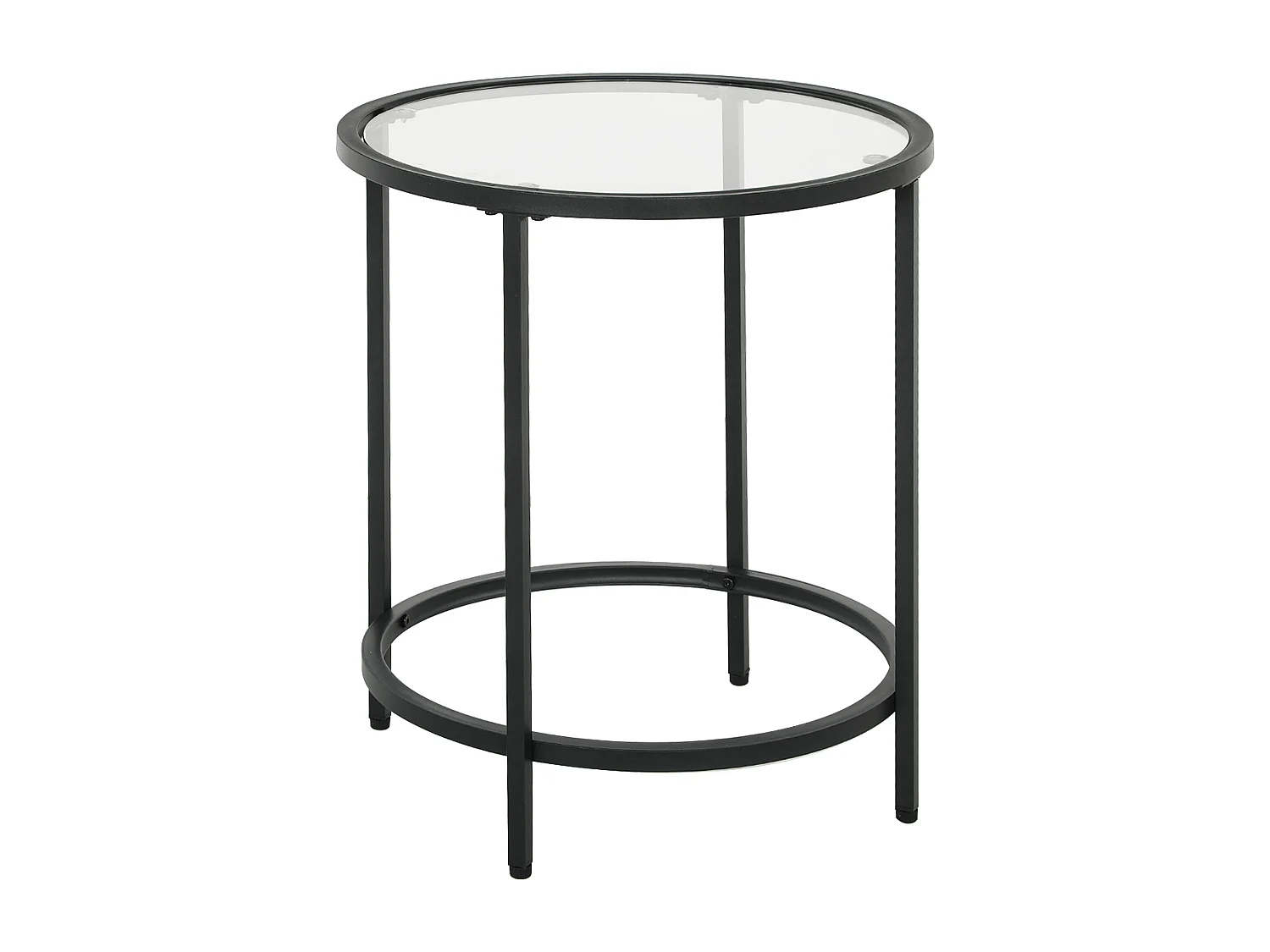 Table d'appoint ronde – Table basse avec plateau en verre et cadre métallique, table de chevet pour salon et chambre, Noir