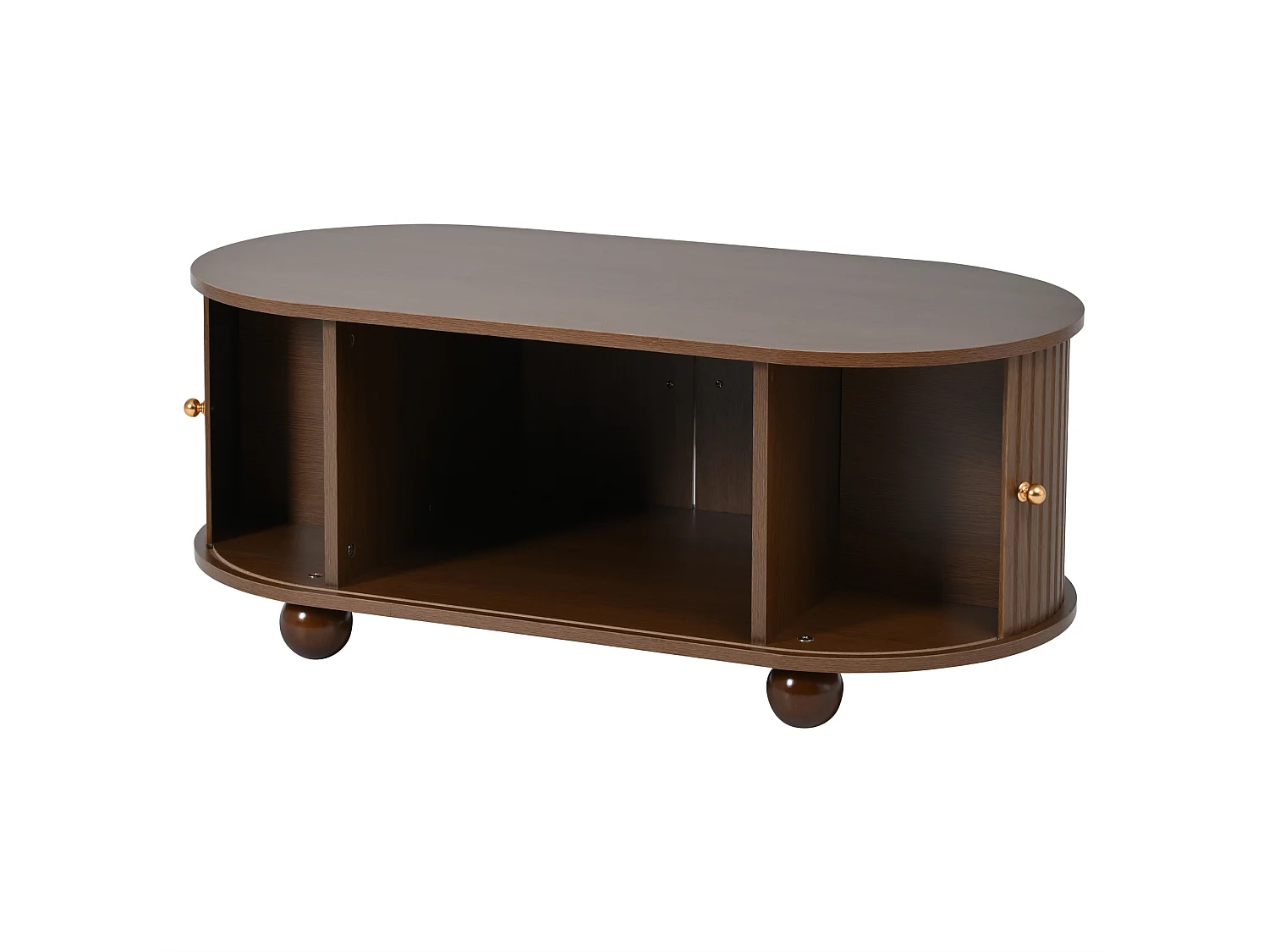 Table basse en bois de noyer 100×50×40 cm, multifonction avec espace de rangement, porte coulissante 360° et 4 pieds, gain de place.