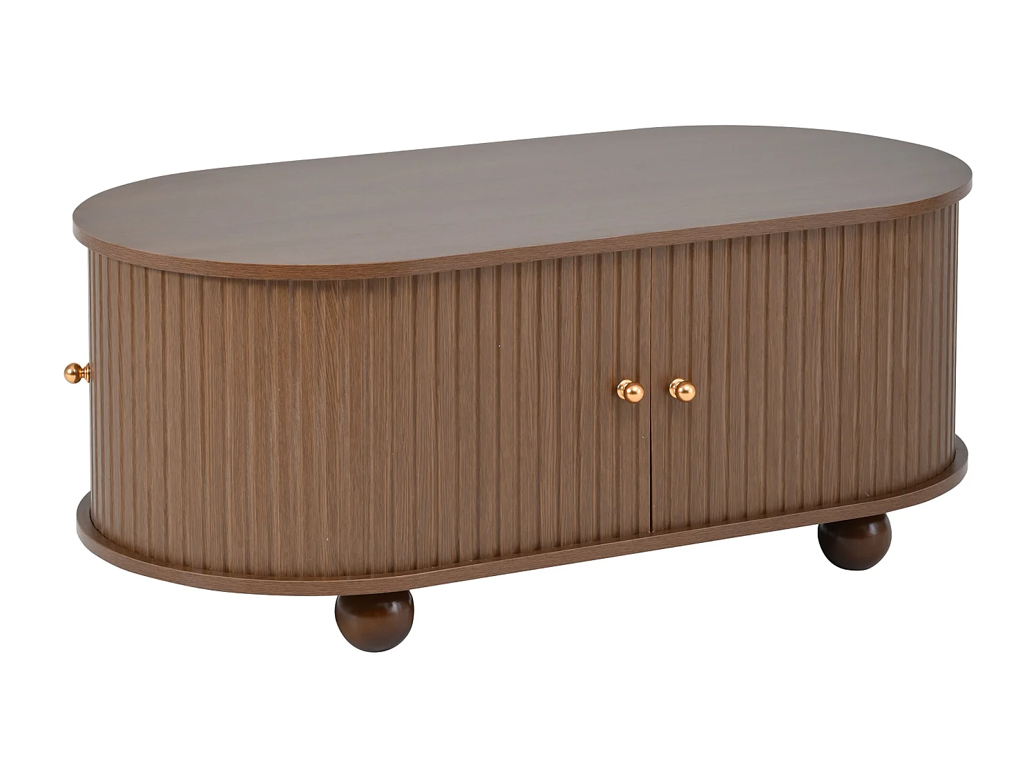 Table basse en bois de noyer 100×50×40 cm, multifonction avec espace de rangement, porte coulissante 360° et 4 pieds, gain de place.