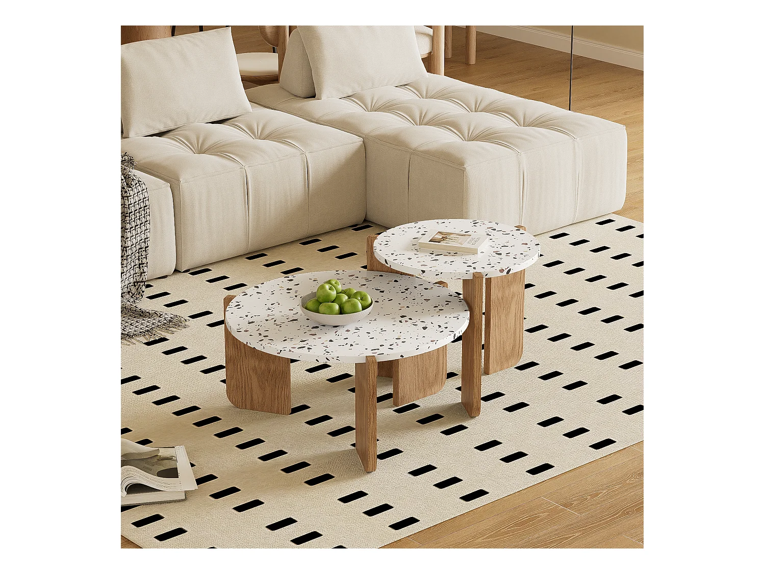 Ensemble de 2 tables basses modernes modulables, table d’appoint pour salon, canapé et balcon