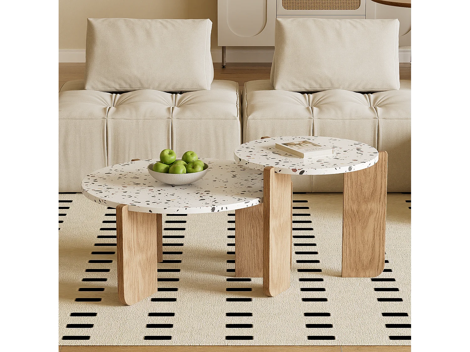 Set van 2 moderne modulaire salontafels, bijzettafel voor woonkamer, bank en balkon