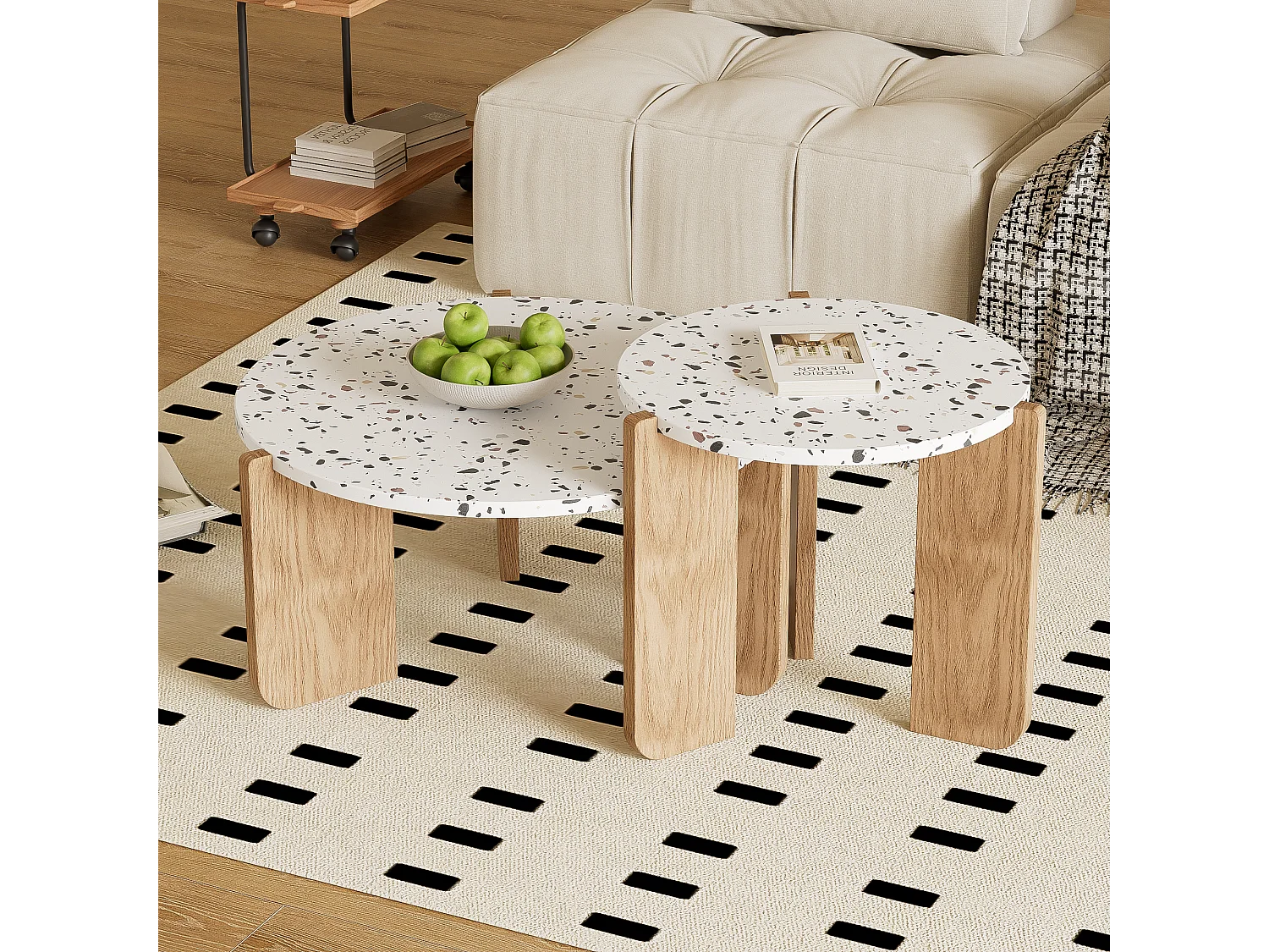 Set van 2 moderne modulaire salontafels, bijzettafel voor woonkamer, bank en balkon