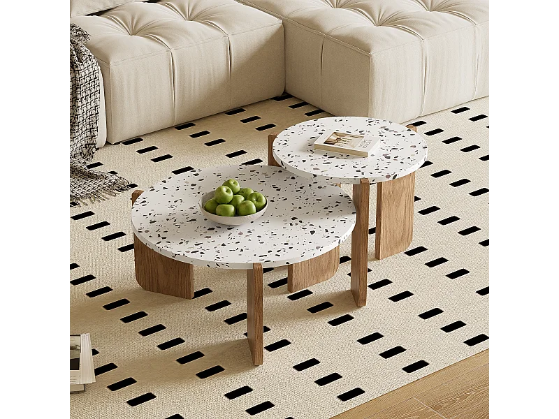 Ensemble de 2 tables basses modernes modulables, table d’appoint pour salon, canapé et balcon