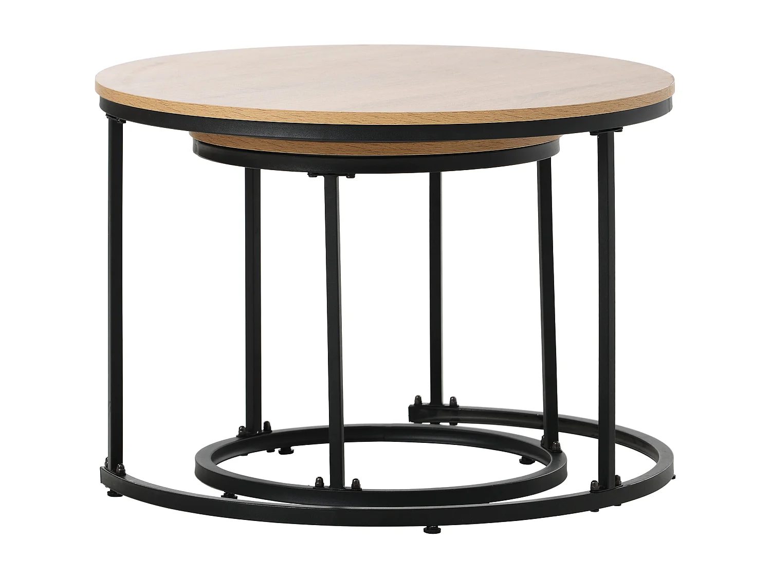 Lot de 2 tables basses rondes gigognes en chêne pour salon