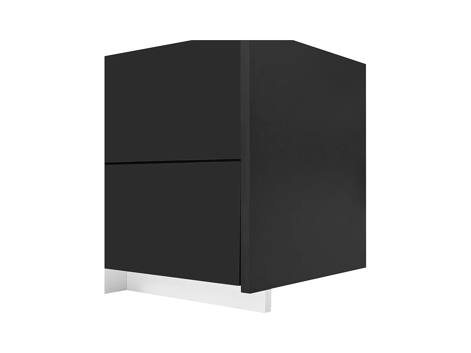 Meuble TV avec armoire basse, armoire noire laquée avec pieds blancs contrastants, portes et tiroirs élégants, avec barre lumineuse LED.