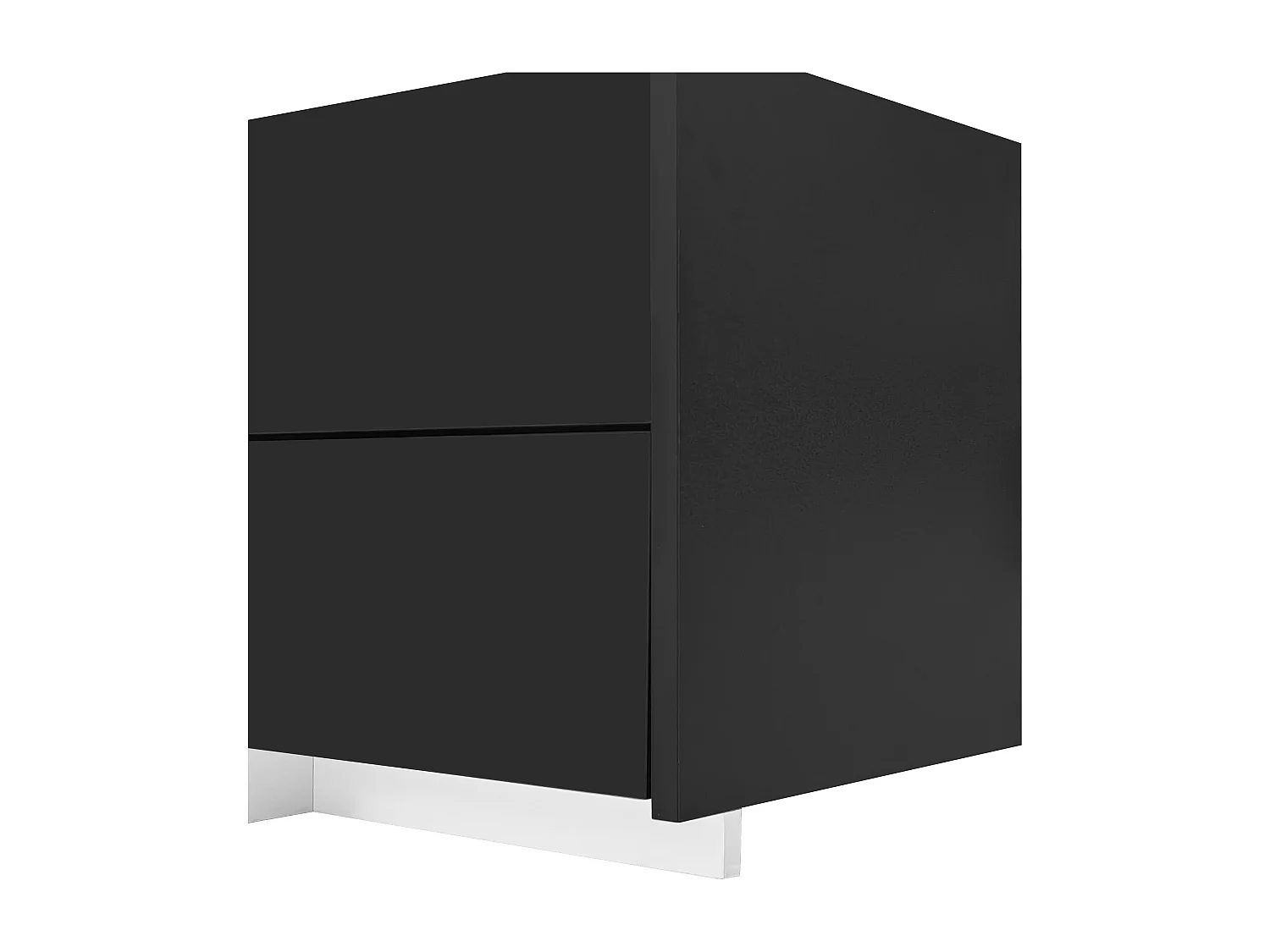 Meuble TV avec armoire basse, armoire noire laquée avec pieds blancs contrastants, portes et tiroirs élégants, avec barre lumineuse LED.