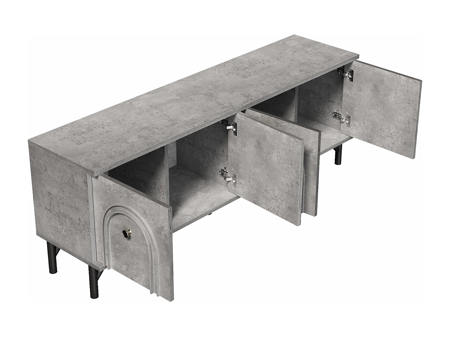 Meuble TV 4 portes moderne – Gris, 160 cm – Design élégant, charnières Soft-Close – Parfait pour le salon et la zone de divertissement.