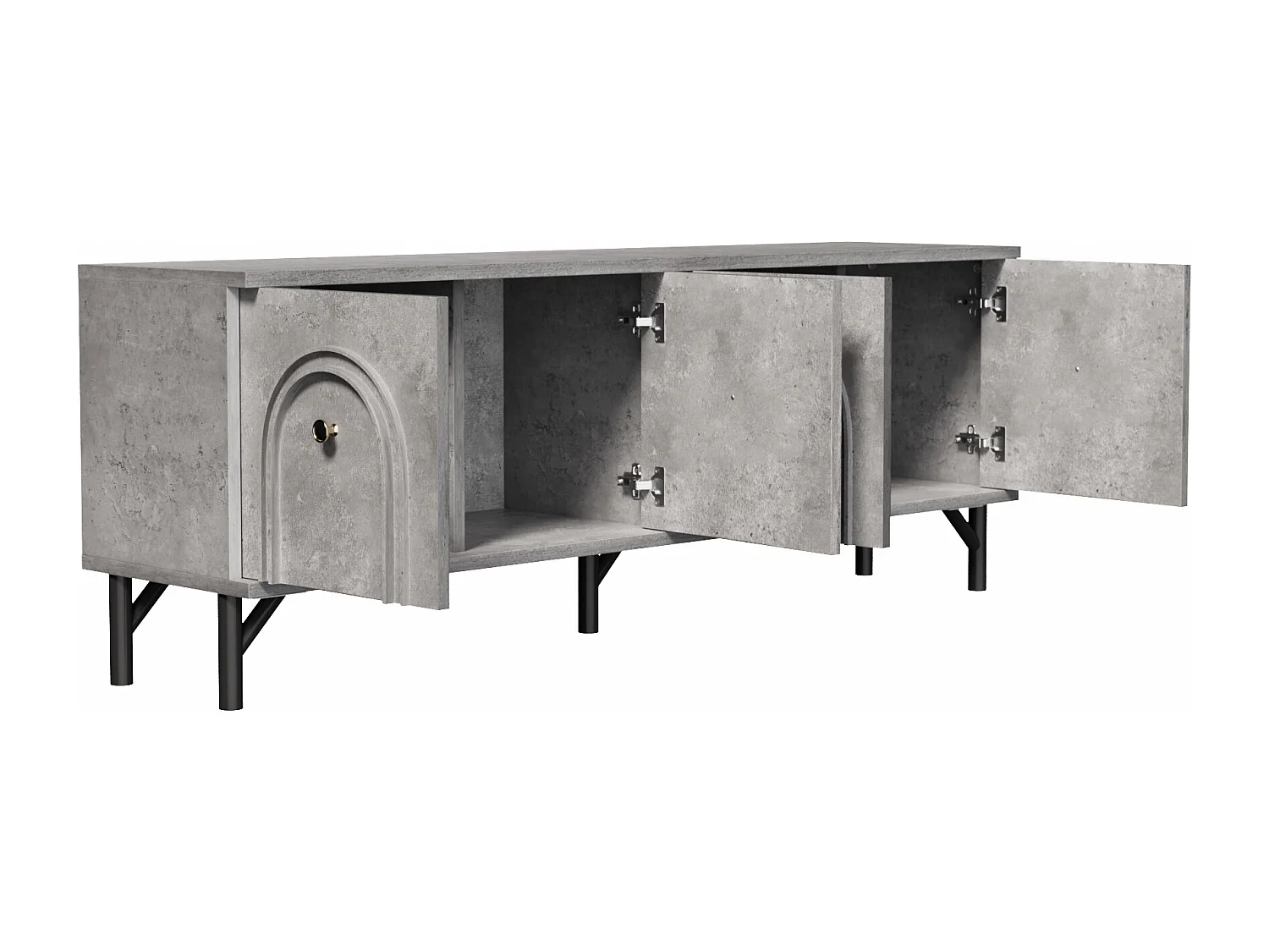 Meuble TV 4 portes moderne – Gris, 160 cm – Design élégant, charnières Soft-Close – Parfait pour le salon et la zone de divertissement.