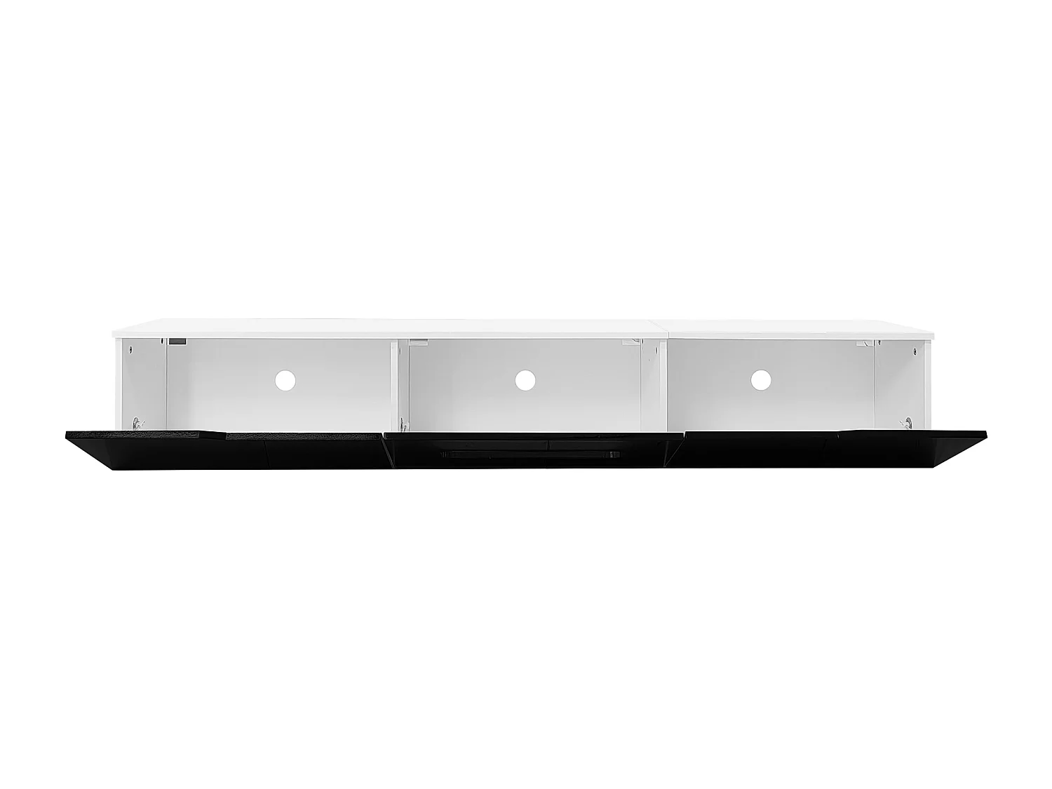 Meuble TV noir et blanc, 180 cm, surface laquée, avec éclairage LED 16 couleurs, montable au mur