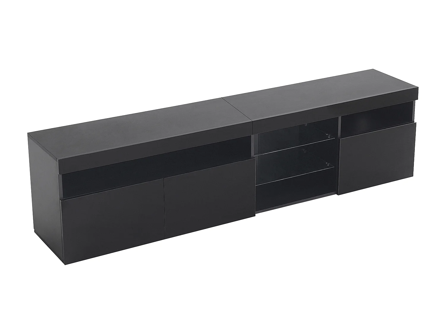 Meuble TV moderne noir, panneau clair, éclairage LED variable, pour salon et salle à manger, 180 cm