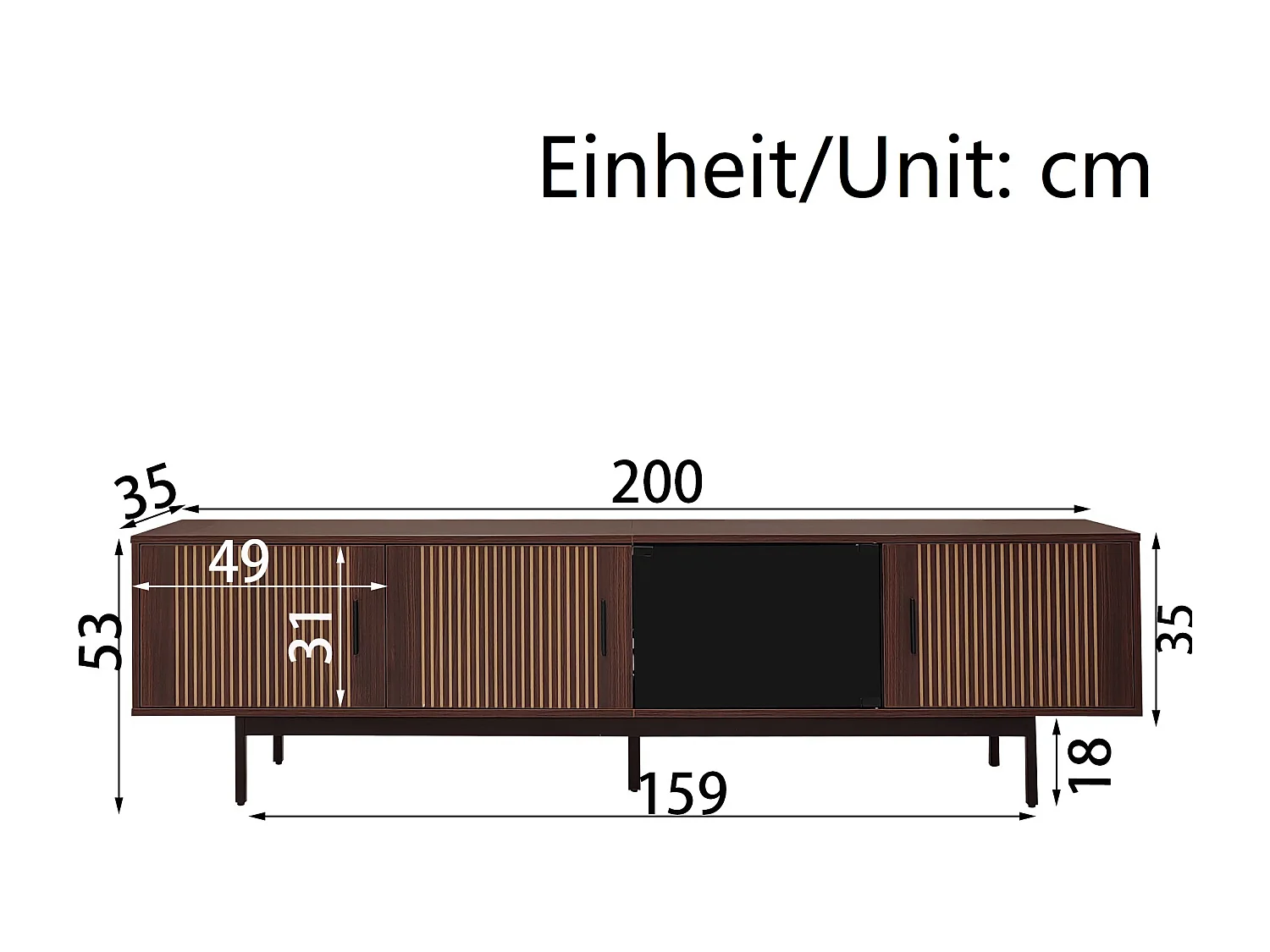 Meuble TV, lowboard avec texture sculptée – Meuble TV avec bande lumineuse LED et porte en verre trempé