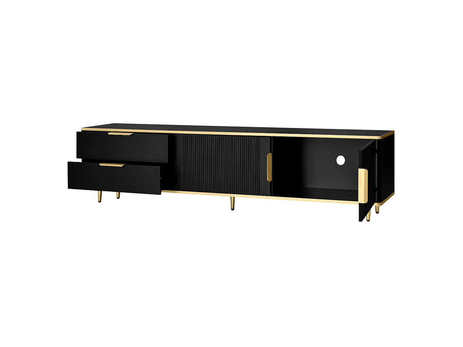 Tv-meubel 175x40x45 cm van spaanplaat, zwart met goud, met lades en opbergruimte